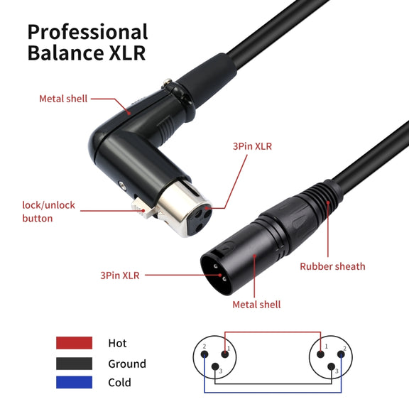 XK041L XLR 3pin Straight Male to Elbow Female Audio Cable, Length:10m(Black)