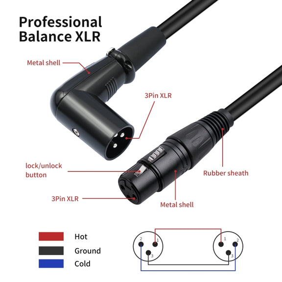 XK042L XLR 3pin Straight Female to Elbow Male Audio Cable, Length:5m(Black)