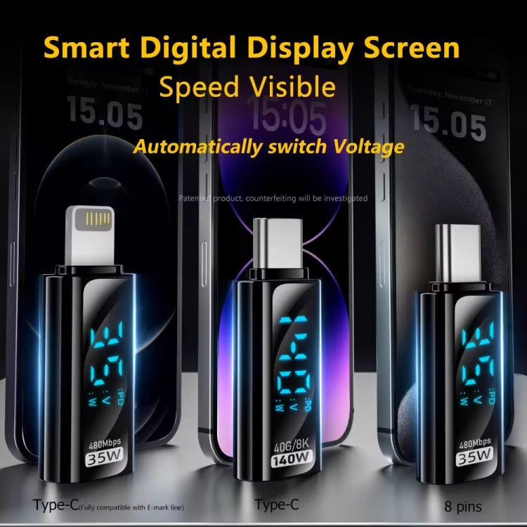 8 Pin Male to Type-C Female 35W Charging Adapter with Digital Display(Black) - Converter & Adapter by PMC Jewellery | Online Shopping South Africa | PMC Jewellery | Buy Now Pay Later Mobicred