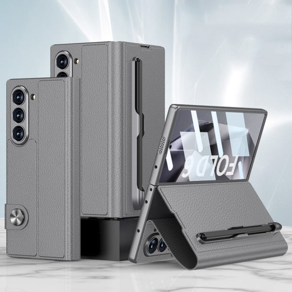 For Samsung Galaxy Z Fold6 GKK Integrated Flip Leather Case with Pen Slotm, Stylus Not Included(Grey)