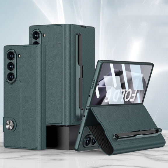 For Samsung Galaxy Z Fold6 GKK Integrated Flip Leather Case with Pen Slotm, Stylus Not Included(Green)