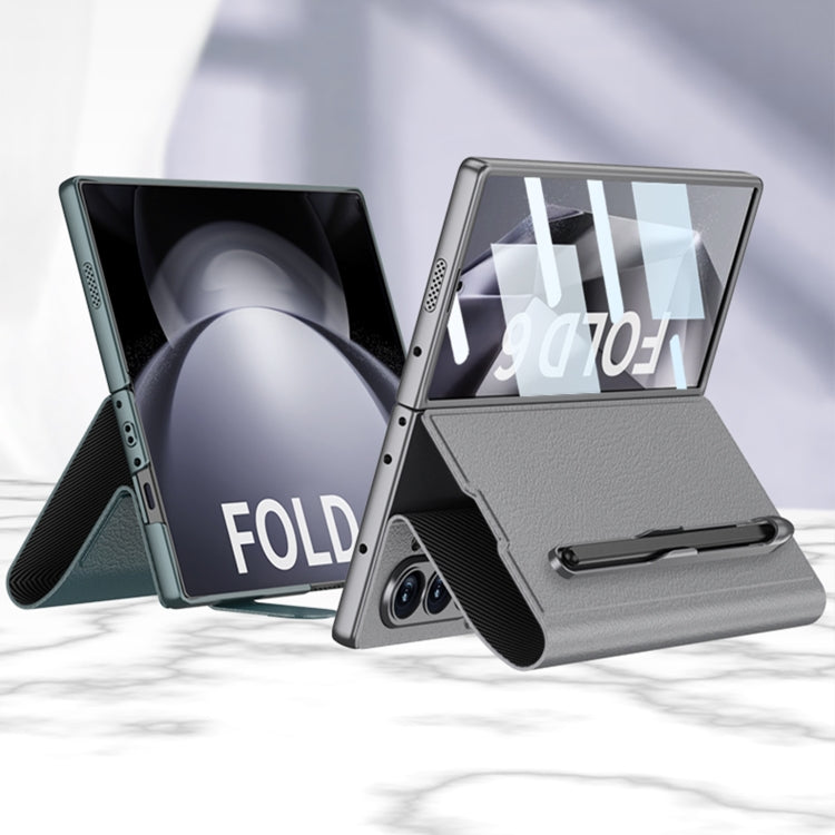 For Samsung Galaxy Z Fold6 GKK Integrated Flip Leather Case with Pen Slotm, Stylus Not Included(Silver)