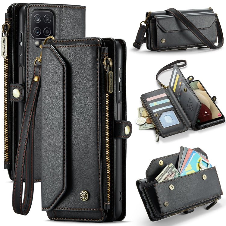 For Samsung Galaxy A12 5G CaseMe C36 Card Slots Zipper Wallet RFID Anti-theft Leather Phone Case(Black) - free shipping - PMC Jewellery - Order now!