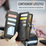 For Samsung Galaxy A12 5G CaseMe C36 Card Slots Zipper Wallet RFID Anti-theft Leather Phone Case(Black)