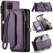 For Samsung Galaxy A12 5G CaseMe C36 Card Slots Zipper Wallet RFID Anti-theft Leather Phone Case(Purple)