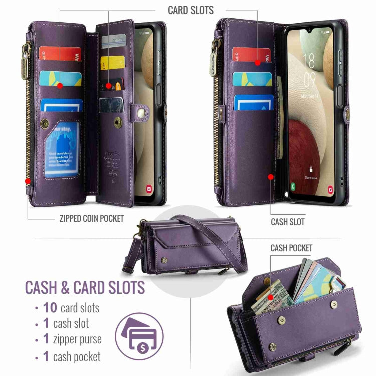For Samsung Galaxy A12 5G CaseMe C36 Card Slots Zipper Wallet RFID Anti-theft Leather Phone Case(Purple)