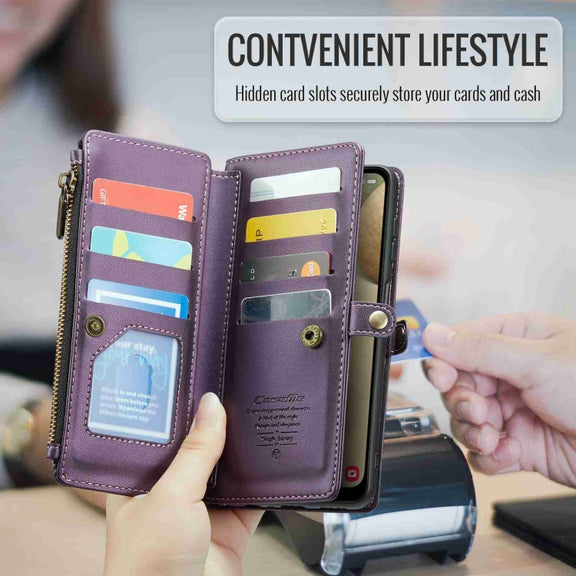 For Samsung Galaxy A12 5G CaseMe C36 Card Slots Zipper Wallet RFID Anti-theft Leather Phone Case(Purple)