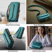 For Samsung Galaxy A12 5G CaseMe C36 Card Slots Zipper Wallet RFID Anti-theft Leather Phone Case(Blue-green)