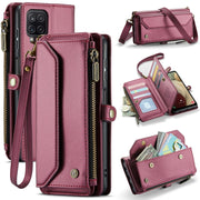 For Samsung Galaxy A12 5G CaseMe C36 Card Slots Zipper Wallet RFID Anti-theft Leather Phone Case(Wine Red)