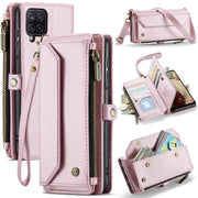 For Samsung Galaxy A12 5G CaseMe C36 Card Slots Zipper Wallet RFID Anti-theft Leather Phone Case(Pink)