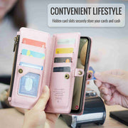 For Samsung Galaxy A12 5G CaseMe C36 Card Slots Zipper Wallet RFID Anti-theft Leather Phone Case(Pink)