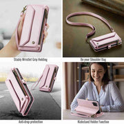 For Samsung Galaxy A12 5G CaseMe C36 Card Slots Zipper Wallet RFID Anti-theft Leather Phone Case(Pink)