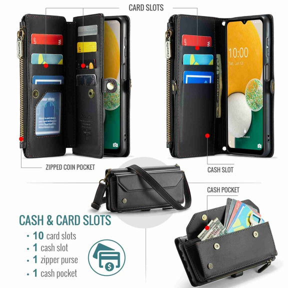 For Samsung Galaxy A13 5G / 4G CaseMe C36 Card Slots Zipper Wallet RFID Anti-theft Leather Phone Case(Black)
