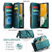 For Samsung Galaxy A13 5G / 4G CaseMe C36 Card Slots Zipper Wallet RFID Anti-theft Leather Phone Case(Blue-green)