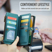 For Samsung Galaxy A13 5G / 4G CaseMe C36 Card Slots Zipper Wallet RFID Anti-theft Leather Phone Case(Blue-green)