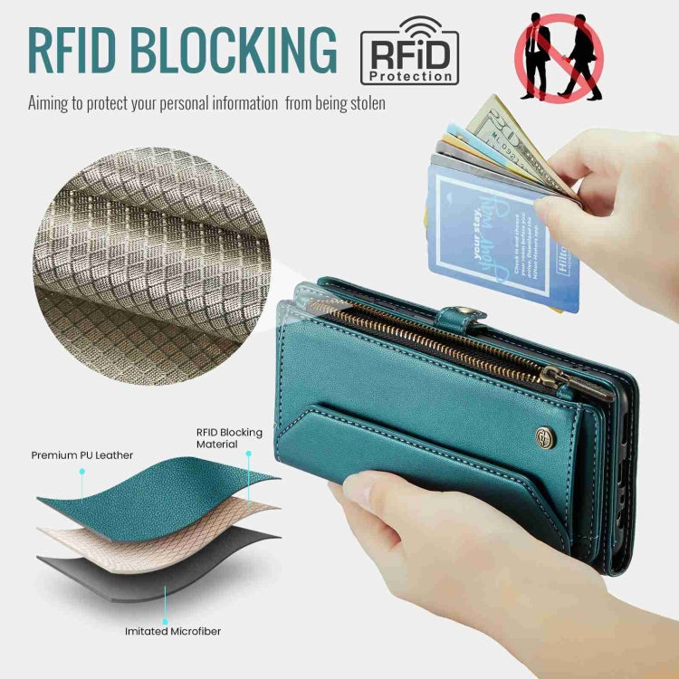 For Samsung Galaxy A13 5G / 4G CaseMe C36 Card Slots Zipper Wallet RFID Anti-theft Leather Phone Case(Blue-green)