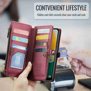 For Samsung Galaxy A13 5G / 4G CaseMe C36 Card Slots Zipper Wallet RFID Anti-theft Leather Phone Case(Wine Red)