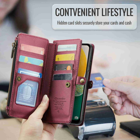 For Samsung Galaxy A13 5G / 4G CaseMe C36 Card Slots Zipper Wallet RFID Anti-theft Leather Phone Case(Wine Red)