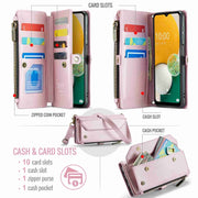 For Samsung Galaxy A13 5G / 4G CaseMe C36 Card Slots Zipper Wallet RFID Anti-theft Leather Phone Case(Pink)