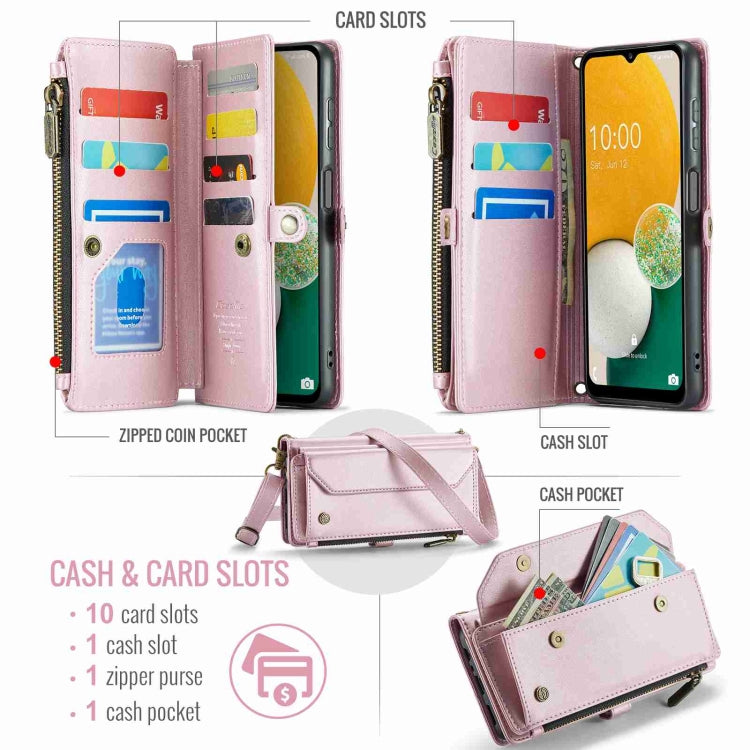For Samsung Galaxy A13 5G / 4G CaseMe C36 Card Slots Zipper Wallet RFID Anti-theft Leather Phone Case(Pink)