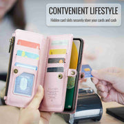 For Samsung Galaxy A13 5G / 4G CaseMe C36 Card Slots Zipper Wallet RFID Anti-theft Leather Phone Case(Pink)