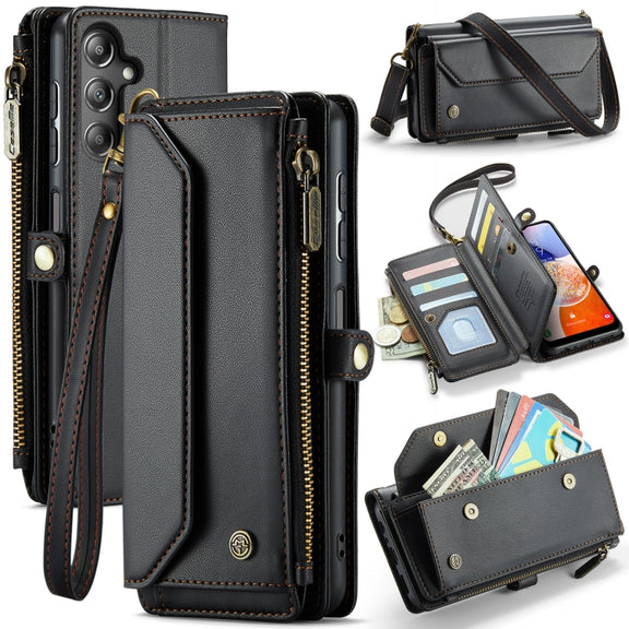For Samsung Galaxy A14 5G / 4G CaseMe C36 Card Slots Zipper Wallet RFID Anti-theft Leather Phone Case(Black)