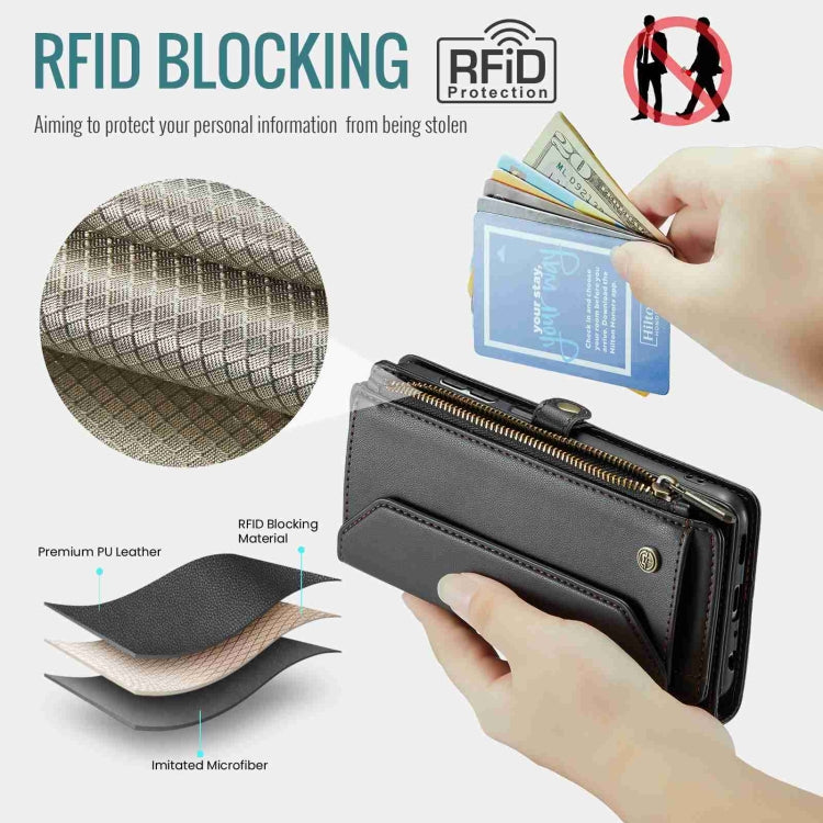 For Samsung Galaxy A14 5G / 4G CaseMe C36 Card Slots Zipper Wallet RFID Anti-theft Leather Phone Case(Black)