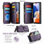 For Samsung Galaxy A14 5G / 4G CaseMe C36 Card Slots Zipper Wallet RFID Anti-theft Leather Phone Case(Purple)