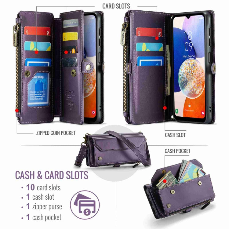 For Samsung Galaxy A14 5G / 4G CaseMe C36 Card Slots Zipper Wallet RFID Anti-theft Leather Phone Case(Purple)