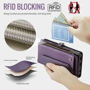 For Samsung Galaxy A14 5G / 4G CaseMe C36 Card Slots Zipper Wallet RFID Anti-theft Leather Phone Case(Purple)