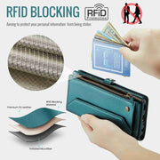 For Samsung Galaxy A14 5G / 4G CaseMe C36 Card Slots Zipper Wallet RFID Anti-theft Leather Phone Case(Blue-green)