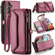 For Samsung Galaxy A14 5G / 4G CaseMe C36 Card Slots Zipper Wallet RFID Anti-theft Leather Phone Case(Wine Red)