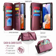 For Samsung Galaxy A14 5G / 4G CaseMe C36 Card Slots Zipper Wallet RFID Anti-theft Leather Phone Case(Wine Red)