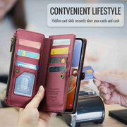 For Samsung Galaxy A14 5G / 4G CaseMe C36 Card Slots Zipper Wallet RFID Anti-theft Leather Phone Case(Wine Red)