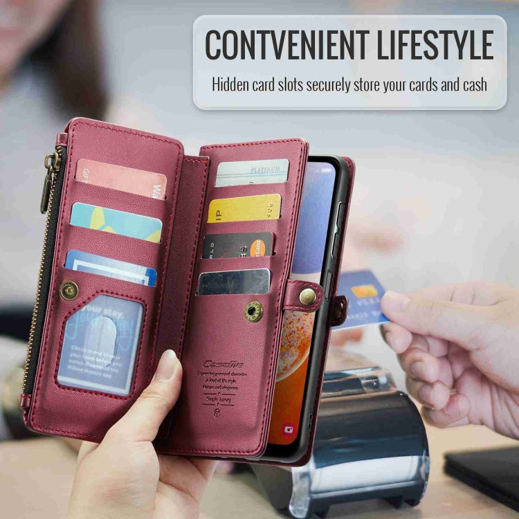 For Samsung Galaxy A14 5G / 4G CaseMe C36 Card Slots Zipper Wallet RFID Anti-theft Leather Phone Case(Wine Red)