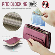 For Samsung Galaxy A14 5G / 4G CaseMe C36 Card Slots Zipper Wallet RFID Anti-theft Leather Phone Case(Wine Red)