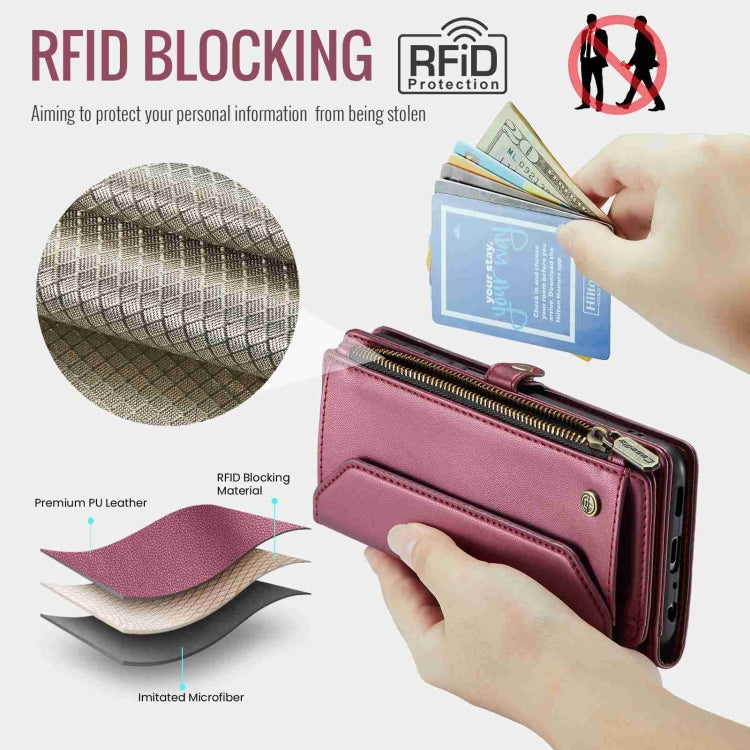 For Samsung Galaxy A14 5G / 4G CaseMe C36 Card Slots Zipper Wallet RFID Anti-theft Leather Phone Case(Wine Red)