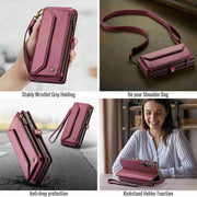 For Samsung Galaxy A14 5G / 4G CaseMe C36 Card Slots Zipper Wallet RFID Anti-theft Leather Phone Case(Wine Red)