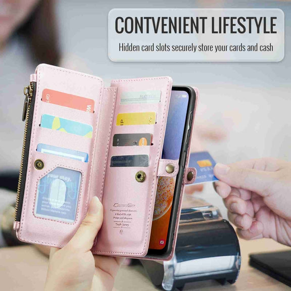For Samsung Galaxy A14 5G / 4G CaseMe C36 Card Slots Zipper Wallet RFID Anti-theft Leather Phone Case(Pink)