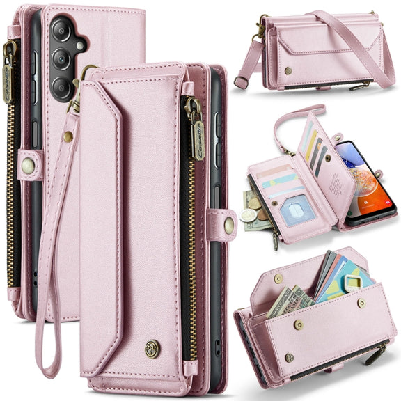 For Samsung Galaxy A14 5G / 4G CaseMe C36 Card Slots Zipper Wallet RFID Anti-theft Leather Phone Case(Pink)