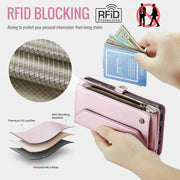 For Samsung Galaxy A14 5G / 4G CaseMe C36 Card Slots Zipper Wallet RFID Anti-theft Leather Phone Case(Pink)