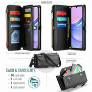 For Samsung Galaxy A15 CaseMe C36 Card Slots Zipper Wallet RFID Anti-theft Leather Phone Case(Black)