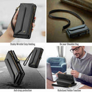For Samsung Galaxy A15 CaseMe C36 Card Slots Zipper Wallet RFID Anti-theft Leather Phone Case(Black)