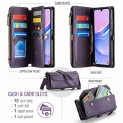For Samsung Galaxy A15 CaseMe C36 Card Slots Zipper Wallet RFID Anti-theft Leather Phone Case(Purple)