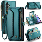 For Samsung Galaxy A15 CaseMe C36 Card Slots Zipper Wallet RFID Anti-theft Leather Phone Case(Blue-green)
