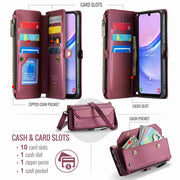 For Samsung Galaxy A15 CaseMe C36 Card Slots Zipper Wallet RFID Anti-theft Leather Phone Case(Wine Red)