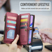 For Samsung Galaxy A15 CaseMe C36 Card Slots Zipper Wallet RFID Anti-theft Leather Phone Case(Wine Red)