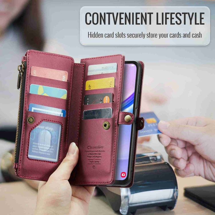 For Samsung Galaxy A15 CaseMe C36 Card Slots Zipper Wallet RFID Anti-theft Leather Phone Case(Wine Red)