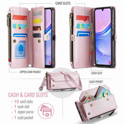 For Samsung Galaxy A15 CaseMe C36 Card Slots Zipper Wallet RFID Anti-theft Leather Phone Case(Pink)