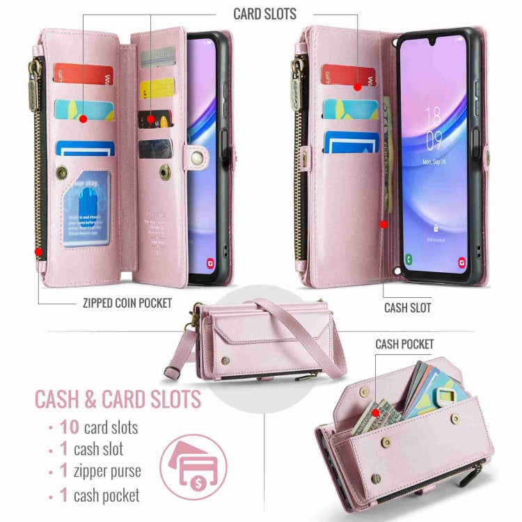 For Samsung Galaxy A15 CaseMe C36 Card Slots Zipper Wallet RFID Anti-theft Leather Phone Case(Pink)